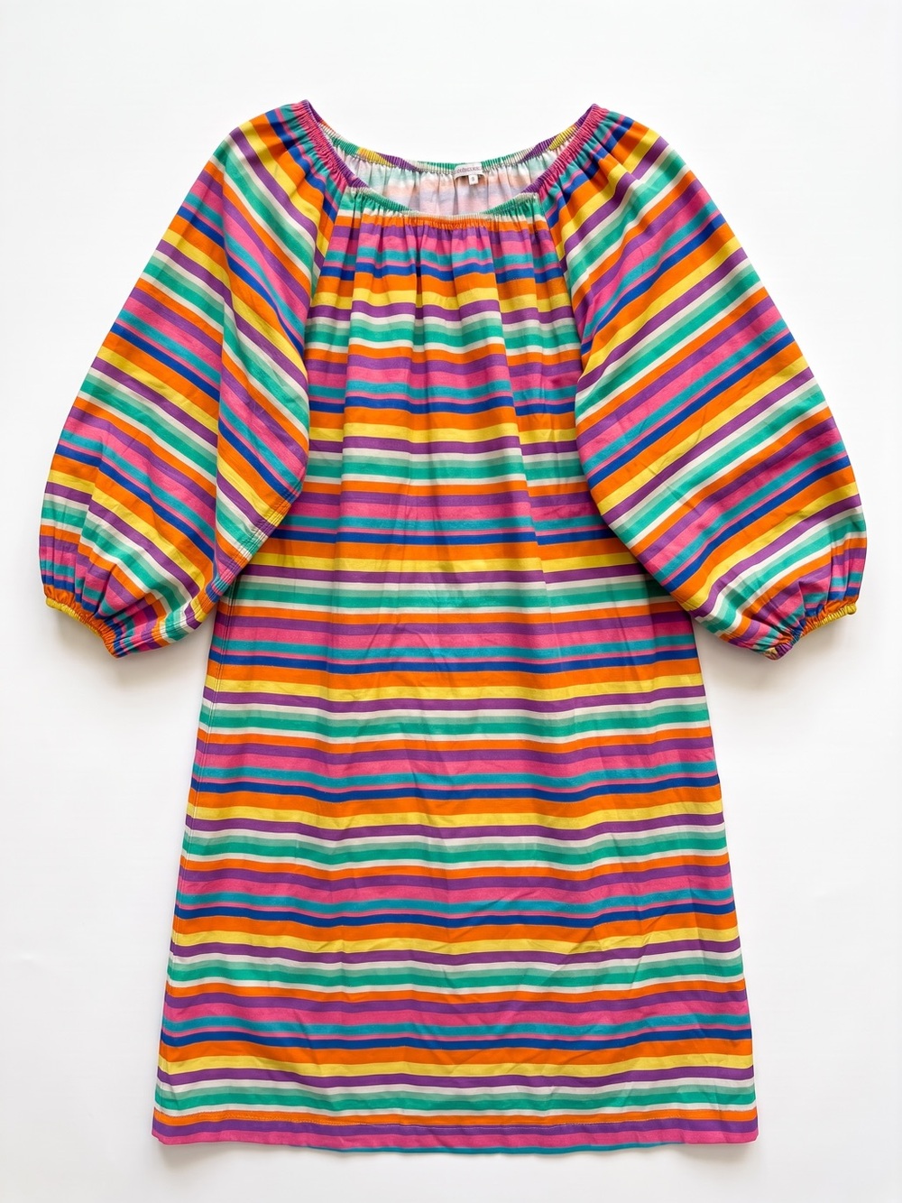 Frances Valentine Candy Stripe Dress Womens Medium Multi-Color Balloon Sleeve